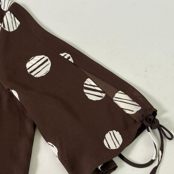 Chicos Top Womens 2 Us L Brown White Circles Geometric Slit Tie Sleeve 1/4 Zip - Picture 9 of 13